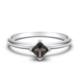 Stacking Ring with Compass Set Princess Gemstone in 925 Sterling Silver with Smokey Quartz