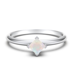 Stacking Ring with Compass Set Princess Gemstone in 925 Sterling Silver with Opal