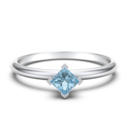 Stacking Ring with Compass Set Princess Gemstone in 925 Sterling Silver with Blue Topaz
