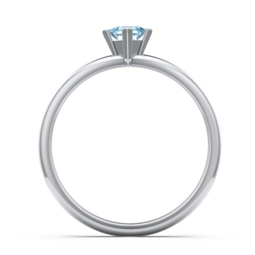 Stacking Ring with Compass Set Princess Gemstone – Sterling Silver with Blue Topaz