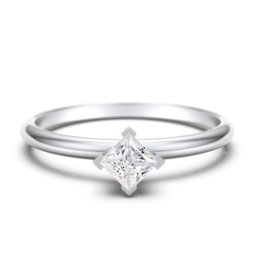 Stacking Ring with Compass Set Princess Gemstone – Sterling Silver with Diamond