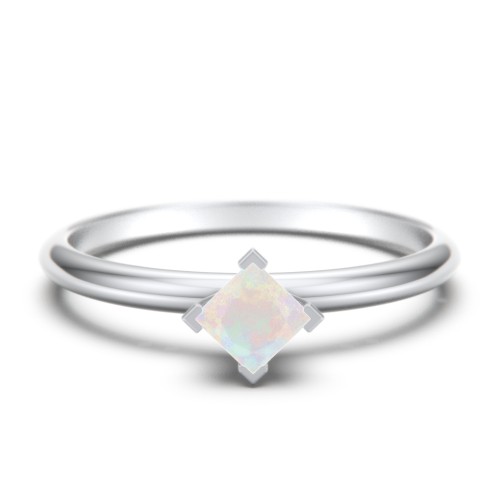 Stacking Ring with Compass Set Princess Gemstone – Sterling Silver with Opal
