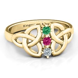 Sláine Celtic Knot Ring in 9K Solid Yellow Gold with Emerald, Ruby, and Cubic Zirconia