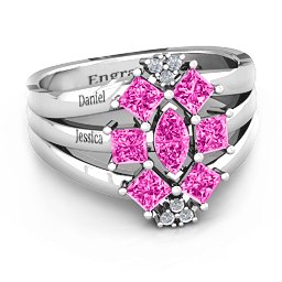 Arachna Centre Marquise and Princess Ring with Accents in 925 Sterling Silver with Pink Tourmaline