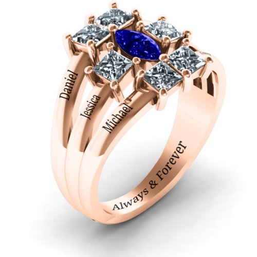 Charlotte Centre Marquise and Princess Ring – 9kt Rose Gold with Blue Sapphire and Cubic Zirconia