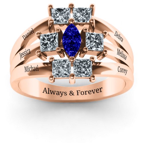 Charlotte Centre Marquise and Princess Ring – 9kt Rose Gold with Blue Sapphire and Cubic Zirconia