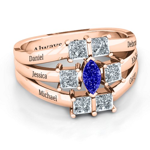 Charlotte Centre Marquise and Princess Ring – 9kt Rose Gold with Blue Sapphire and Cubic Zirconia