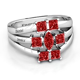 Charlotte Centre Marquise and Princess Ring in 925 Sterling Silver with Garnet