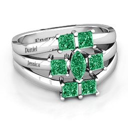 Charlotte Centre Marquise and Princess Ring in 925 Sterling Silver with Emerald