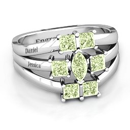Charlotte Centre Marquise and Princess Ring in 925 Sterling Silver with Peridot