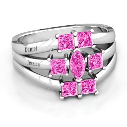 Charlotte Centre Marquise and Princess Ring in 925 Sterling Silver with Pink Tourmaline