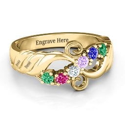 Ariel Wave and Swirl Ring in 9K Solid Yellow Gold with Emerald, Ruby, Cubic Zirconia, Amethyst, and Blue Sapphire