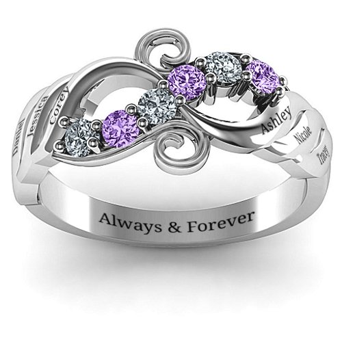 Ariel Wave and Swirl Ring – Sterling Silver with Cubic Zirconia and Amethyst