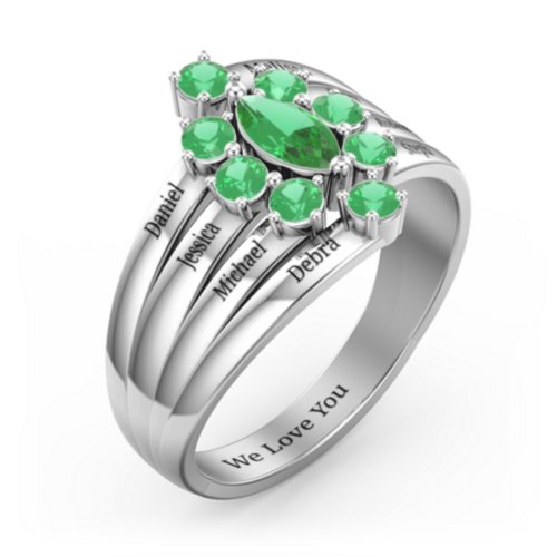 Multi Row Ring with Marquise and Round Cut Gemstones