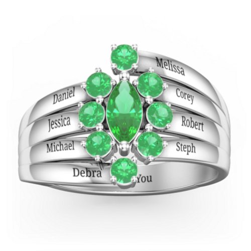 Multi Row Ring with Marquise and Round Cut Gemstones