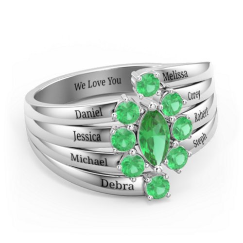 Multi Row Ring with Marquise and Round Cut Gemstones