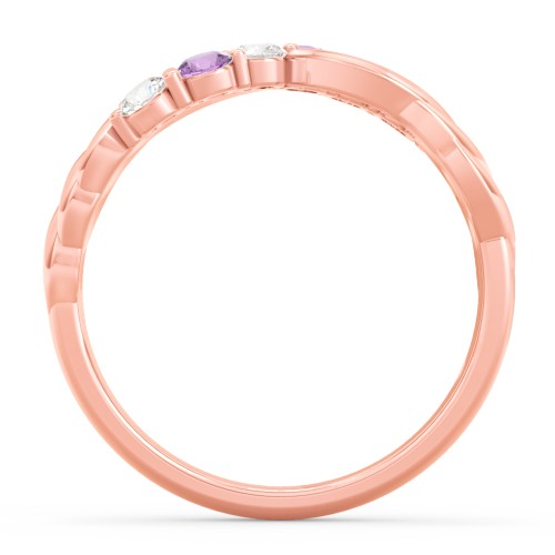 Engravable Infinity Wave Ring with Gemstones – 9kt Rose Gold with Cubic Zirconia and Amethyst