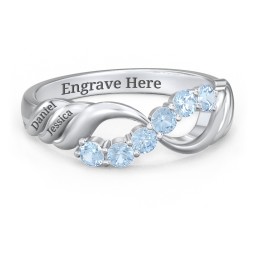 Engravable Infinity Wave Ring with Gemstones in 925 Sterling Silver with Blue Topaz