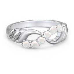 Engravable Infinity Wave Ring with Gemstones in 925 Sterling Silver with Opal