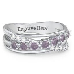 7 Stone Crossover Ring with Accents