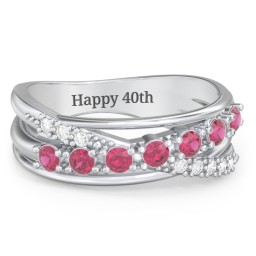 7 Stone Crossover Ring with Accents