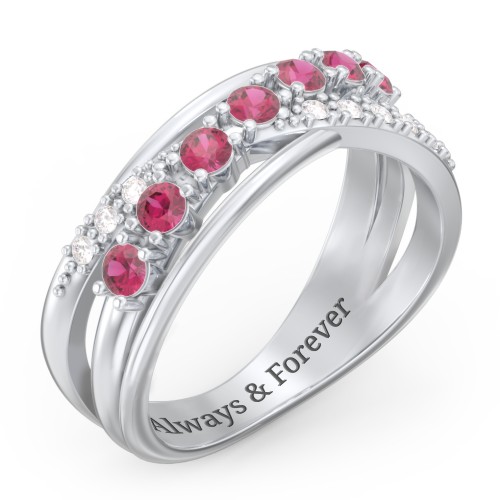 7 Stone Crossover Ring with Accents