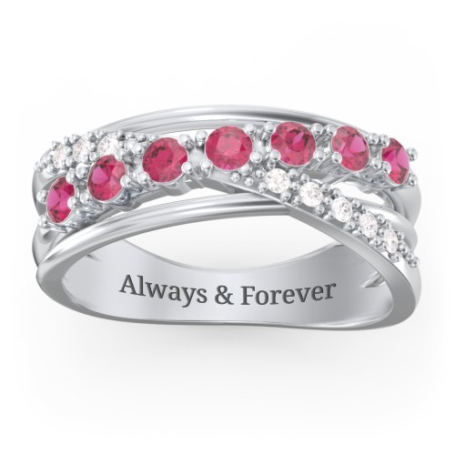 7 Stone Crossover Ring with Accents