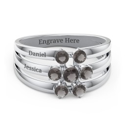 Spidra' Round Centre Ring in 925 Sterling Silver with Smokey Quartz
