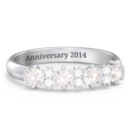 4 Stone Semi-Bezel Ring with Accents