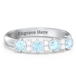 4 Stone Semi-Bezel Ring with Accents in 925 Sterling Silver with Blue Topaz and White Premium Zirconia