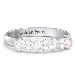 4 Stone Semi-Bezel Ring with Accents in 925 Sterling Silver with Cubic Zirconia and White Premium Zirconia