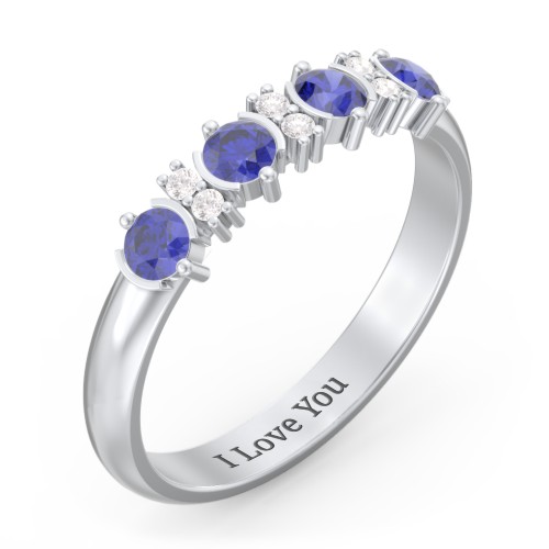 4 Stone Semi-Bezel Ring with Accents – Sterling Silver with Blue Sapphire and White Premium Zirconia