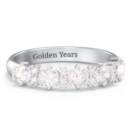 5 Stone Semi-Bezel Ring with Accents in 925 Sterling Silver with Cubic Zirconia and White Premium Zirconia