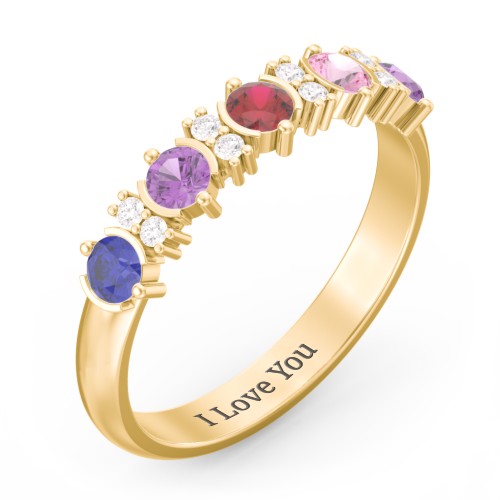 5 Stone Semi-Bezel Ring with Accents – 9kt Yellow Gold with Blue Sapphire, Amethyst, Garnet, Pink Tourmaline, and White Premium Zirconia