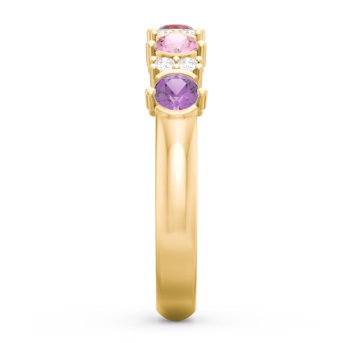 5 Stone Semi-Bezel Ring with Accents – 9kt Yellow Gold with Blue Sapphire, Amethyst, Garnet, Pink Tourmaline, and White Premium Zirconia