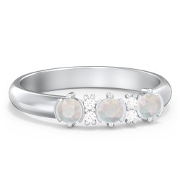 3 Stone Semi-Bezel Ring with Accents