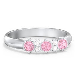 3 Stone Semi-Bezel Ring with Accents