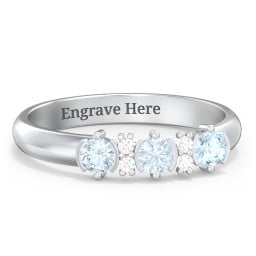3 Stone Semi-Bezel Ring with Accents