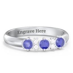 3 Stone Semi-Bezel Ring with Accents
