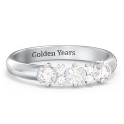 3 Stone Semi-Bezel Ring with Accents