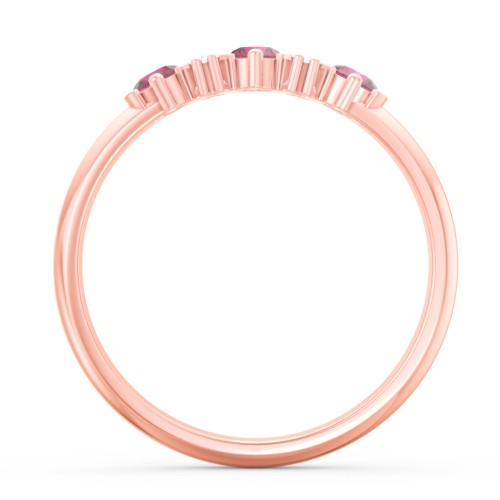 3 Stone Semi-Bezel Ring with Accents – 9kt Rose Gold with Ruby and White Premium Zirconia