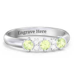 3 Stone Semi-Bezel Ring with Accents in 925 Sterling Silver with Peridot and White Premium Zirconia