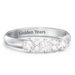3 Stone Semi-Bezel Ring with Accents in 925 Sterling Silver with Cubic Zirconia and White Premium Zirconia