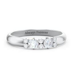 Twin Circular Half Bezel Twin Accent Ring in 925 Sterling Silver with Diamond