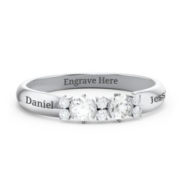 Twin Circular Half Bezel Twin Accent Ring in 925 Sterling Silver with Cubic Zirconia and White Premium Zirconia