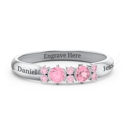 Twin Circular Half Bezel Twin Accent Ring in 925 Sterling Silver with Pink Tourmaline and Fancy Pink Premium Zirconia