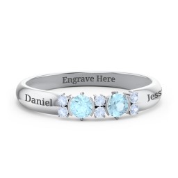 Twin Circular Half Bezel Twin Accent Ring in 925 Sterling Silver with Blue Topaz and Fancy Blue Premium Zirconia