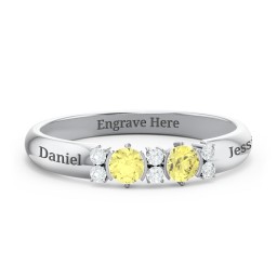Twin Circular Half Bezel Twin Accent Ring in 925 Sterling Silver with Citrine and White Premium Zirconia