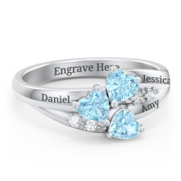 Heart Cluster Ring with Accents in 925 Sterling Silver with Cubic Zirconia and Blue Topaz