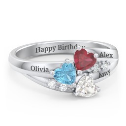 Heart Cluster Ring with Accents in 925 Sterling Silver with Cubic Zirconia, Blue Topaz, and Ruby